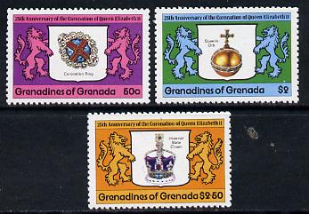 Grenada - Grenadines 1978 Coronation 25th Anniversary perf 12 set of 3 from sheetlets unmounted mint SG 272-4, stamps on royalty      coronation