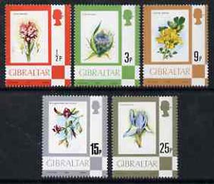 Gibraltar 1977 Flowers, the 1/2p, 3p, 9p & 25p values from def set unmounted mint, SG 374, 378, 382 & 386*, stamps on flowers, stamps on iris, stamps on orchids