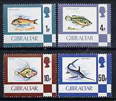 Gibraltar 1977 Fish, the 4 values from def set (1p, 4p, 10p & 50p) SG 375, 379, 383 & 387*, stamps on fish     marine-life