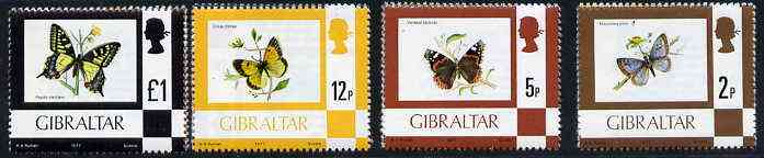 Gibraltar 1977 Butterflies, the 4 values from def set (2p, 5p, 12p & \A31) unmounted mint SG 376, 380, 384 & 388*, stamps on butterflies