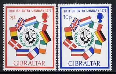 Gibraltar 1973 Britain's Entry into EEC set of 2, SG 308-09 unmounted mint*, stamps on constitutions    flags