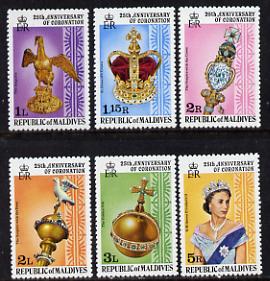 Maldive Islands 1978 Coronation 25th Anniversary perf 12 set of 6 from sheetlets (SG 755-60) unmounted mint, stamps on royalty      coronation