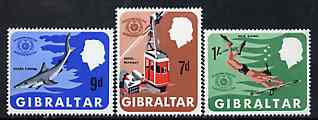 Gibraltar 1967 International Tourist Year set of 3, SG 214-16 unmounted mint*, stamps on tourism     scuba diving     fishing     cable-car