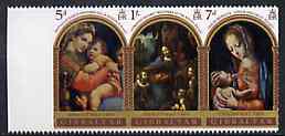 Gibraltar 1969 Christmas strip of 3 unmounted mint, SG 244a, stamps on christmas    arts