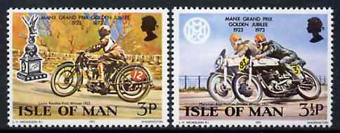 Isle of Man 1973 Golden Jubilee of Manx Grand Prix set of 2 unmounted mint, SG 39-40*, stamps on motorbikes