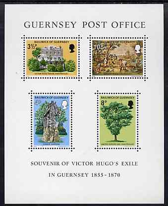 Guernsey 1975 Victor Hugos Exile m/sheet unmounted mint, SG MS 130, stamps on literature    textiles    tapestry    trees    statues