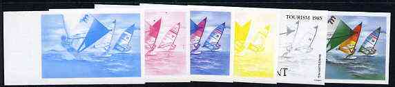 St Vincent - Grenadines 1985 Tourism Watersports 35c (Windsurfing) set of 6 imperf progressive proofs comprising the 4 individual colours plus 2 & 3 colour composites (as..., stamps on sport   tourism    wind-surfing