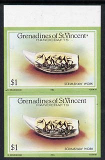 St Vincent - Grenadines 1986 Handicrafts $1 (Scrimshaw work) imperf pair (SG 465var) unmounted mint, stamps on crafts    