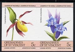 St Vincent - Grenadines 1985 Flowers (Leaders of the World) 5c unmounted mint imperf se-tenant pair (SG 370a var), stamps on flowers     orchids