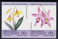 St Vincent - Grenadines 1985 Flowers (Leaders of the World) 60c unmounted mint imperf se-tenant pair (SG 374a var), stamps on , stamps on  stamps on flowers    orchids