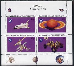 Easdale 1995 Singapore 95 Stamp Exhibition (Space Exploration) sheetlet containing perf set of 4 with perforating pattern misplaced unmounted mint, stamps on space