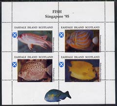 Easdale 1995 'Singapore 95' Stamp Exhibition (Fish) sheetlet containing perf set of 4 with perforations misplaced unmounted mint, stamps on fish     marine-life