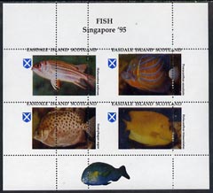 Easdale 1995 Singapore 95 Stamp Exhibition (Fish) sheetlet containing perf set of 4 with perforations dramatically misplaced unmounted mint, stamps on fish     marine-life