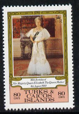 Turks & Caicos Islands 1980 Queen Mothers 80th Bday 80c value unmounted mint (SG 607), stamps on royalty, stamps on queen mother, stamps on 80th