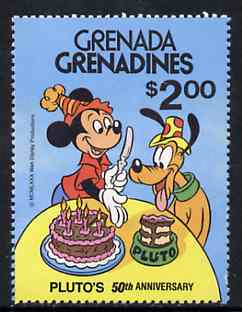 Grenada - Grenadines 1981 50th Anniversary of Walt Disneys Pluto $2 unmounted mint, SG 432*, stamps on disney    cartoons