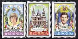 Antigua - Redonda 1981 Royal Wedding Perf set of 3 unmounted mint*, stamps on royalty, stamps on diana, stamps on charles, stamps on 