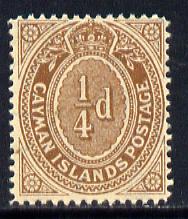Cayman Islands 1908-9 1/4d brown appears to be unmounted mint, SG 38, stamps on 