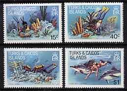 Turks & Caicos Islands 1981 Diving Perf set of 4 unmounted mint, SG 660-63*, stamps on marine-life, stamps on scuba-diving, stamps on whales, stamps on dolphins