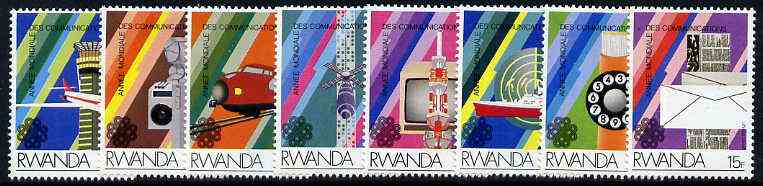 Rwanda 1984 Communications set of 8, SG 1186-93*, stamps on communications      railways    ships    aviation     printing
