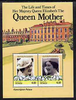 Tuvalu - Nukufetau 1985 Life & Times of HM Queen Mother (Leaders of the World) m/sheet showing Kensington Palace unmounted mint, stamps on royalty, stamps on queen mother