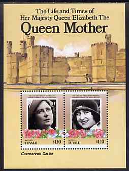 Tuvalu - Vaitupu 1985 Life & Times of HM Queen Mother (Leaders of the World) m/sheet showing Caernarvon Castle unmounted mint, stamps on , stamps on  stamps on royalty      queen mother    castles