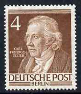 Germany - West Berlin 1952-54 Zelter (Musician) 4pf from Famous Berliners set unmounted mint, SG  B91, stamps on music       personalities