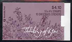 Australia 1990 'Thinking of You' $4.10 booklet complete containing pane SG 1230a (P14 x P13.5) SG SB69, stamps on flowers