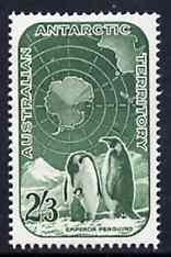 Australian Antarctic Territory 1959 Penguins 2s3d green unmounted mint SG 5, stamps on polar, stamps on penguins, stamps on maps