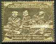 Easdale 1992 Columbus 500th Anniversary \A310 (Navigating by Dead Reckoning) embossed in 22k gold foil unmounted mint, stamps on columbus    explorers    ships