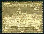 Easdale 1992 Columbus 500th Anniversary \A310 (Second Journey Starts from Cadiz) embossed in 22k gold foil unmounted mint, stamps on columbus    explorers    ships