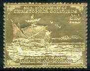 Easdale 1992 Columbus 500th Anniversary  (Imprisonment in the Azores) embossed in 22k gold foil unmounted mint, stamps on columbus    explorers    ships