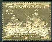 Easdale 1992 Columbus 500th Anniversary \A310 (Buffeting the Trade Winds) embossed in 22k gold foil unmounted mint, stamps on columbus    explorers    ships    weather