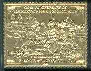 Easdale 1992 Columbus 500th Anniversary \A310 (The Farewell Party) embossed in 22k gold foil unmounted mint, stamps on columbus    explorers    ships