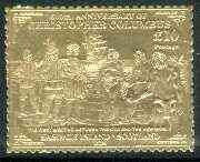 Easdale 1992 Columbus 500th Anniversary \A310 (The First Meeting Between the Old & The New World) embossed in 22k gold foil unmounted mint, stamps on columbus    explorers    ships    