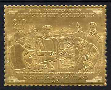Easdale 1992 Columbus 500th Anniversary \A310 (Bartholomew Columbus Appointed  El Adelantado) embossed in 22k gold foil unmounted mint, stamps on columbus    explorers    