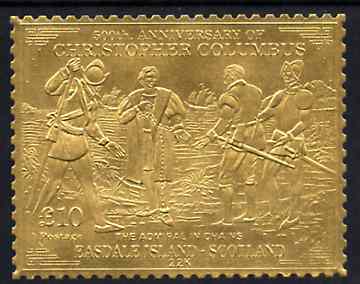 Easdale 1992 Columbus 500th Anniversary \A310 (The Admiral in Chains) embossed in 22k gold foil unmounted mint, stamps on columbus    explorers    