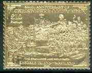 Easdale 1992 Columbus 500th Anniversary \A310 (The Spaniards are Welcomed) embossed in 22k gold foil unmounted mint, stamps on columbus    explorers      ships