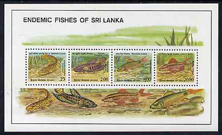 Sri Lanka 1990 Endemic Fish of Sri Lanka m/sheet containing set of 4 unmounted mint, SG MS 1137, stamps on fish, stamps on marine-life