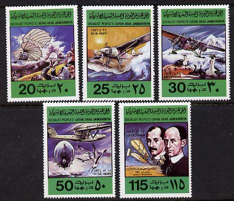 Libya 1978 Flight Anniversary set of 5 unmounted mint, SG 855-9, stamps on aviation, stamps on airships, stamps on zeppelins, stamps on flying boats