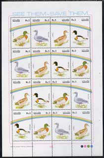 Pakistan 1992 Water Birds sheetlet containing set of 16 values unmounted mint, SG 880a, stamps on birds, stamps on rainbow