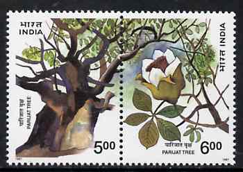 India 1997 Parijat Tree se-tenant pair unmounted mint, SG 1705a, stamps on , stamps on  stamps on trees