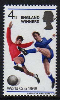 Great Britain 1966 World Cup Football - England Winners with white Belt variety, the result of a minor shift of blue, unmounted mint, stamps on football, stamps on sport