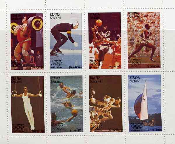 Staffa 1976 Montreal Olympic Games complete perf set of 8 values unmounted mint, stamps on olympics        weightlifting    ice skating     basketball     running     gymnastics     water polo     sailing, stamps on  gym , stamps on gymnastics, stamps on 