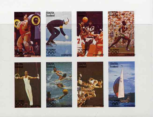 Staffa 1976 Montreal Olympic Games complete imperf set of 8 values unmounted mint, stamps on olympics        weightlifting    ice skating     basketball     running     gymnastics     water polo     sailing, stamps on  gym , stamps on gymnastics, stamps on 