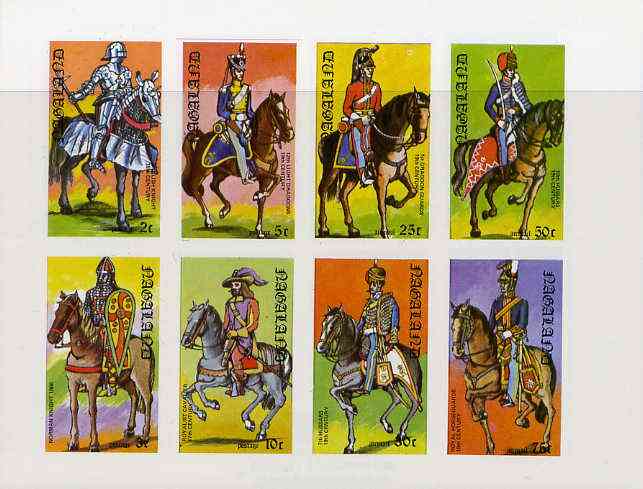 Nagaland 1977 Military Uniforms (on Horseback) complete imperf  set of 8 values unmounted mint, stamps on militaria     horses, stamps on uniforms