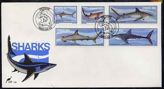 Ciskei 1983 Sharks set of 5 on unaddressed illustrated cover with special first day cancel (SG 38-42), stamps on marine life, stamps on fish, stamps on sharks