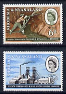 Rhodesia & Nyasaland 1961 Mining & Metallurgical Congress set of 2 unmounted mint, SG 38-39*, stamps on mining, stamps on minerals