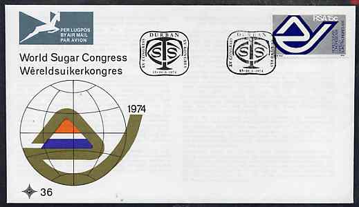South Africa 1974 World Sugar Congress on unaddressed illustrated cover with special first day cancel (SG 344), stamps on food, stamps on sugar, stamps on industry