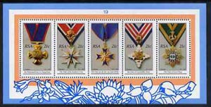 South Africa 1990 National Orders m/sheet containing set of 5 unmounted mint, SG MS 723, stamps on militaria, stamps on medals