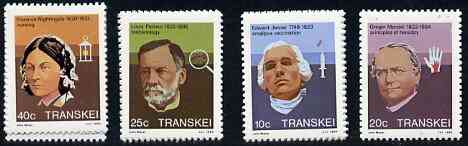 Transkei 1983 Celebrities of Medicine #2 set of 4 unmounted mint, SG 125-28*, stamps on personalities, stamps on medical, stamps on doctors, stamps on vaccines, stamps on nurses